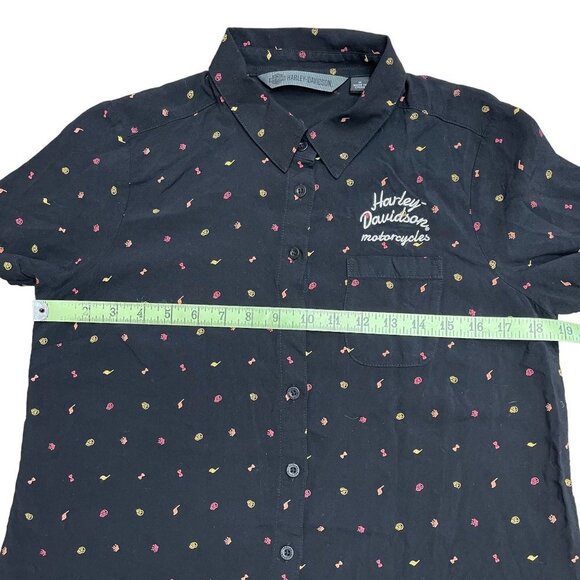 Harley Davidson Women's Black Short Sleeve Button Down Collar Shirt Top Size M - Picture 6 of 10